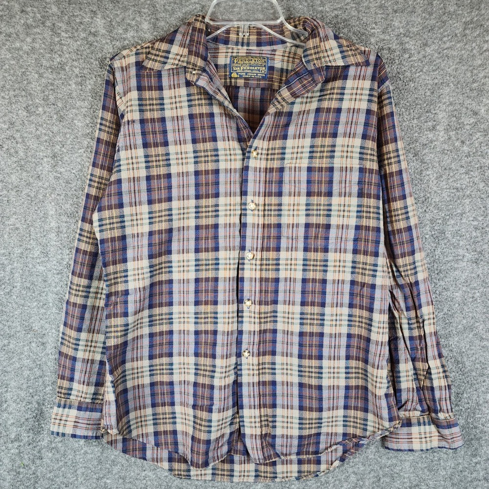 Pendleton Shirt Mens M Sir Pendleton Blue Wool Plaid Button Down USA EUC